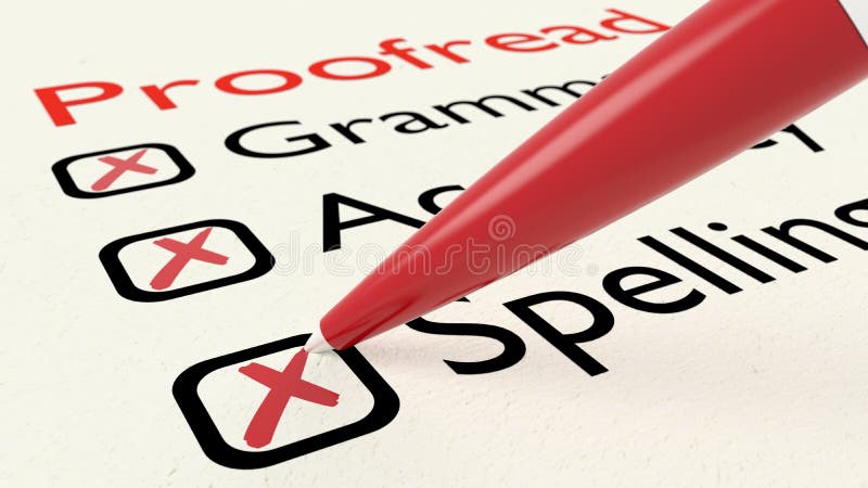 Lista di controllo di correzione delle bozze dell'accuratezza di grammatica di caratteristiche e di ortografia