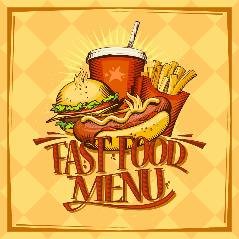 Lista di progettazione del menu degli alimenti a rapida preparazione con il hot dog illustrazione di stock