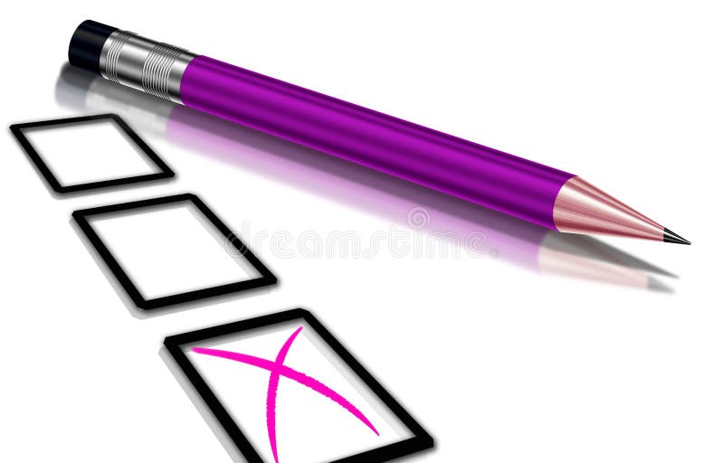 Violet crayon completing check box on isolated white background. Violet crayon completing check box on isolated white background.