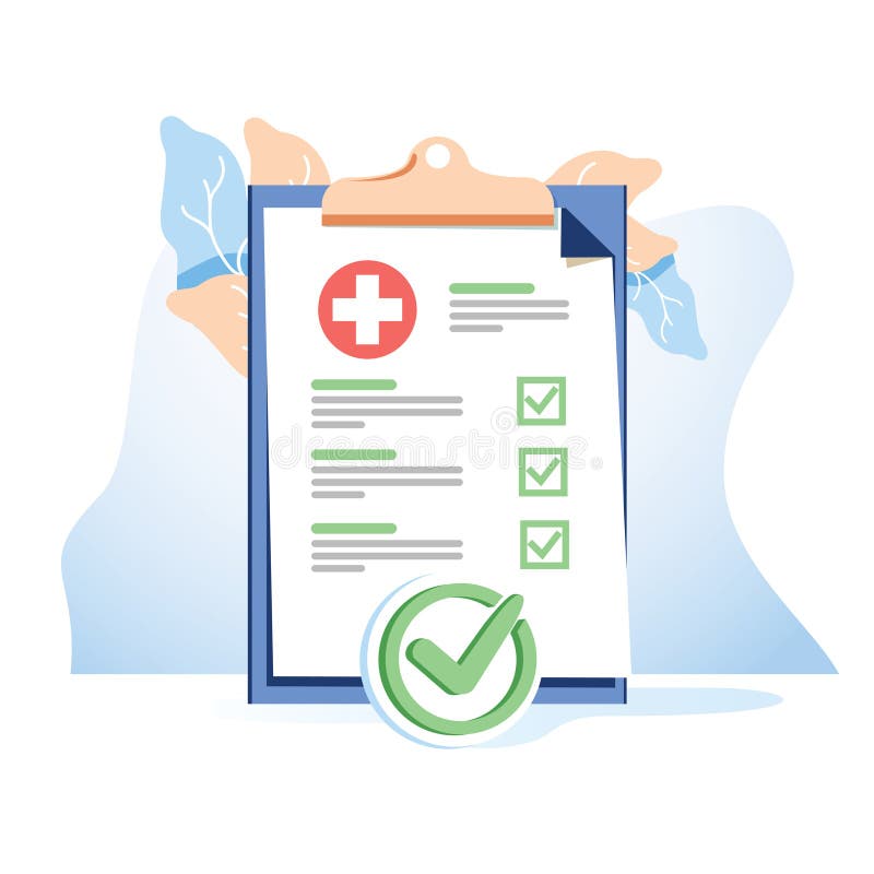 Lista medica della forma con i dati di risultati e il vect approvato del segno di spunta illustrazione vettoriale Lista medica della forma con i dati di risultati e il vect approvato del segno di spunta illustrazione vettoriale