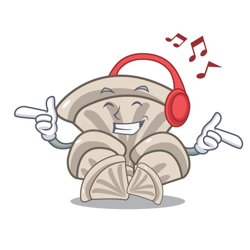 Listening music oyster mushroom mascot cartoon stock illustration