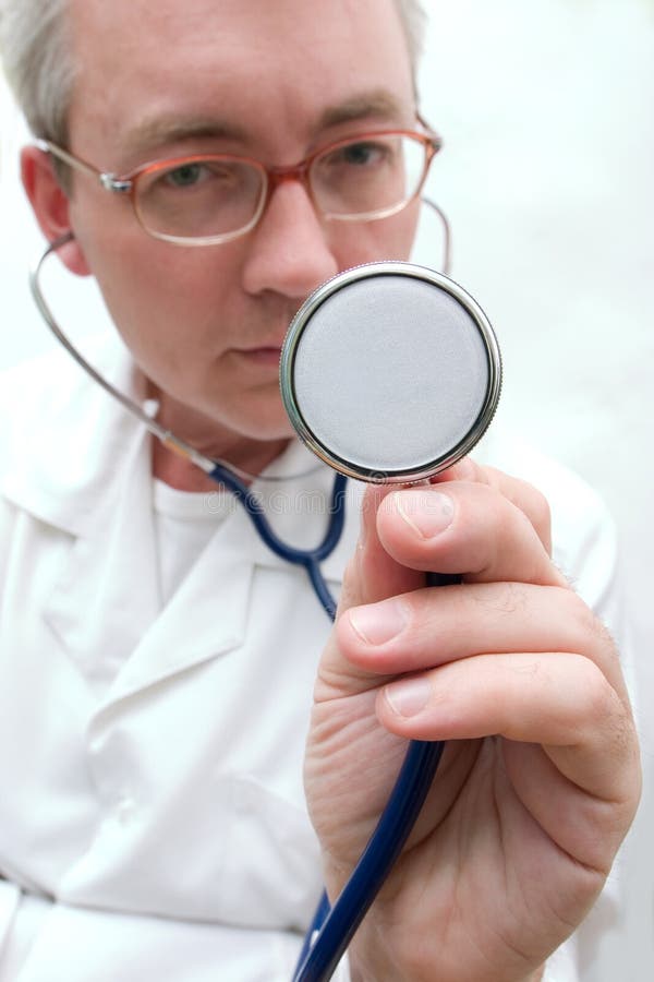 Listening with stethoscope