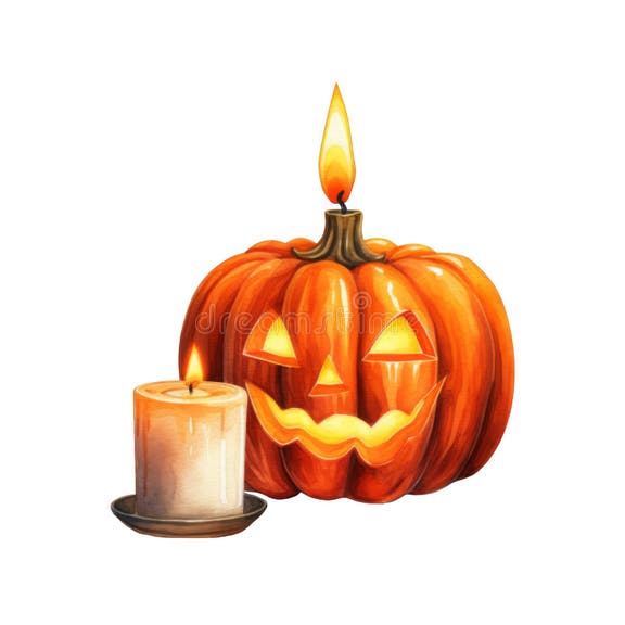 A Lit Jacko Lantern and Candle