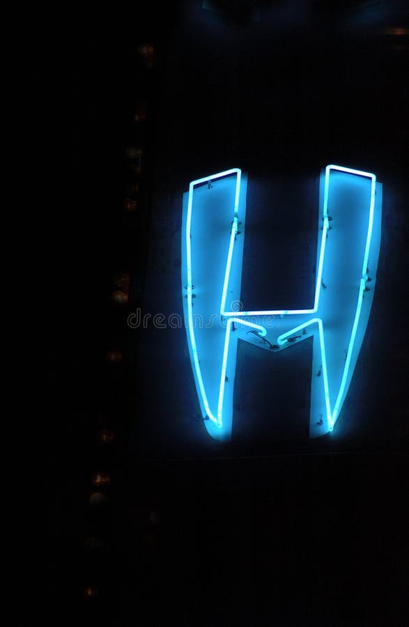 Lit Letter H, Thin Blue Neon Modern Font Stock Image - Image of neon ...