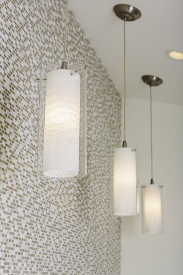 Lit Light Fixtures Hanging From The Ceiling Stock Image Image Of