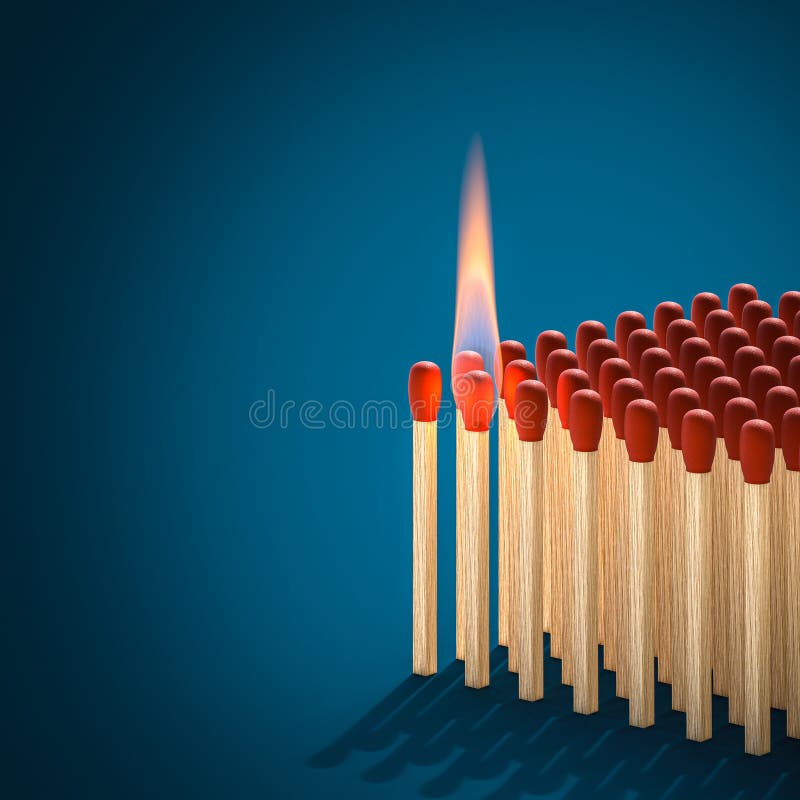 Lit Match Ready To Ignite Fire on Other Matches Stock Illustration