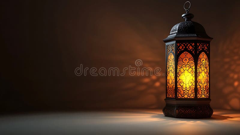 Illuminated Ornate Lantern Casts Warm Shadows stock illustration