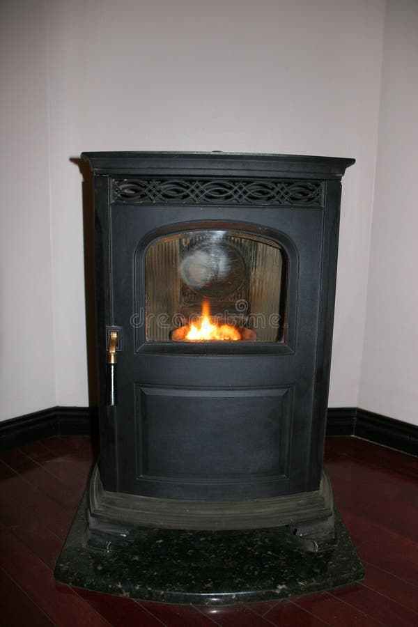 Lit Wood Pellet Stove on Granite Hearth Stock Image Image of ecology
