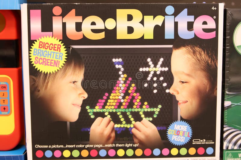 Lite-Brite is a toy that consists of a light box with small colored plastic pegs that illuminates a design or picture.