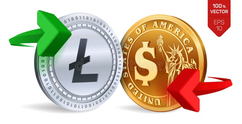 Litecoin al cambio del dollaro Litecoin Moneta del dollaro Cryptocurrency Monete dorate e d'argento con lo symb del dollaro e di illustrazione di stock Litecoin al cambio del dollaro Litecoin Moneta del dollaro Cryptocurrency Monete dorate e d'argento con lo symb del dollaro e di illustrazione di stock