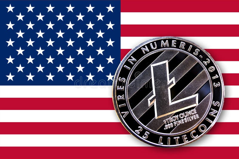 litecoin de la moneda del ejemplo 3D en la bandera de los E.E.U.U. libre illustration litecoin de la moneda del ejemplo 3D en la bandera de los E.E.U.U. libre illustration