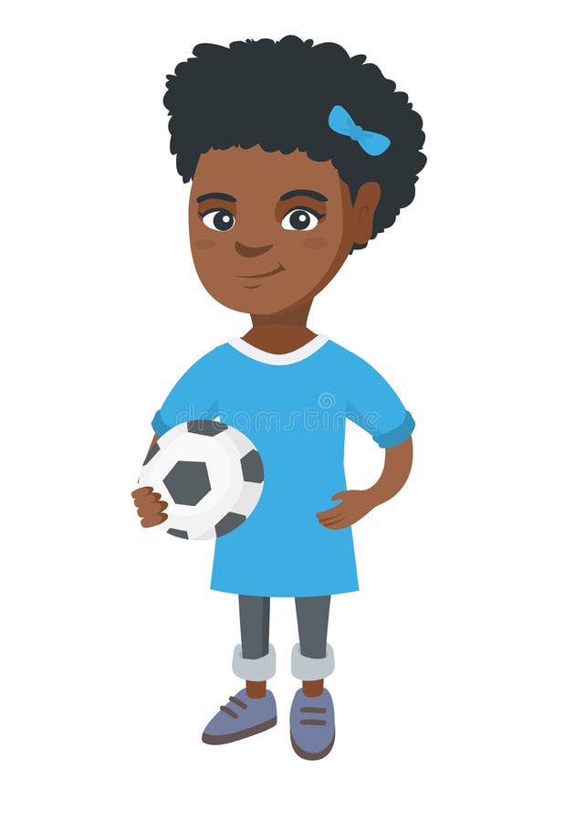 Liten afrikansk flicka som rymmer en fotbollboll stock illustrationer Liten afrikansk flicka som rymmer en fotbollboll stock illustrationer