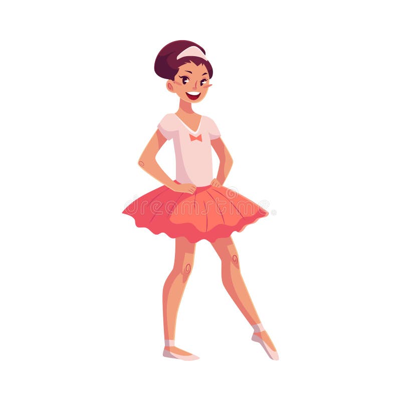 Liten ballerina i den rosa ballerinakjolen, händer på midjan, spetsig tå stock illustrationer Liten ballerina i den rosa ballerinakjolen, händer på midjan, spetsig tå stock illustrationer