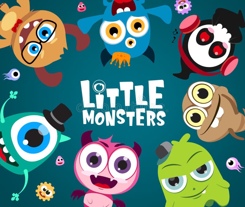 Liten design för bakgrund för monstervektortecken Gulligt litet gigantiskt tecken med text i tomt utrymme för meddelande stock illustrationer Liten design för bakgrund för monstervektortecken Gulligt litet gigantiskt tecken med text i tomt utrymme för meddelande stock illustrationer