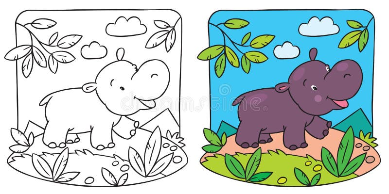 Liten flodhästfärgläggningbok stock illustrationer Liten flodhästfärgläggningbok stock illustrationer