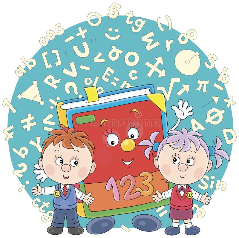 Liten förstklassig graders och en matematisk lärobok vektor illustrationer