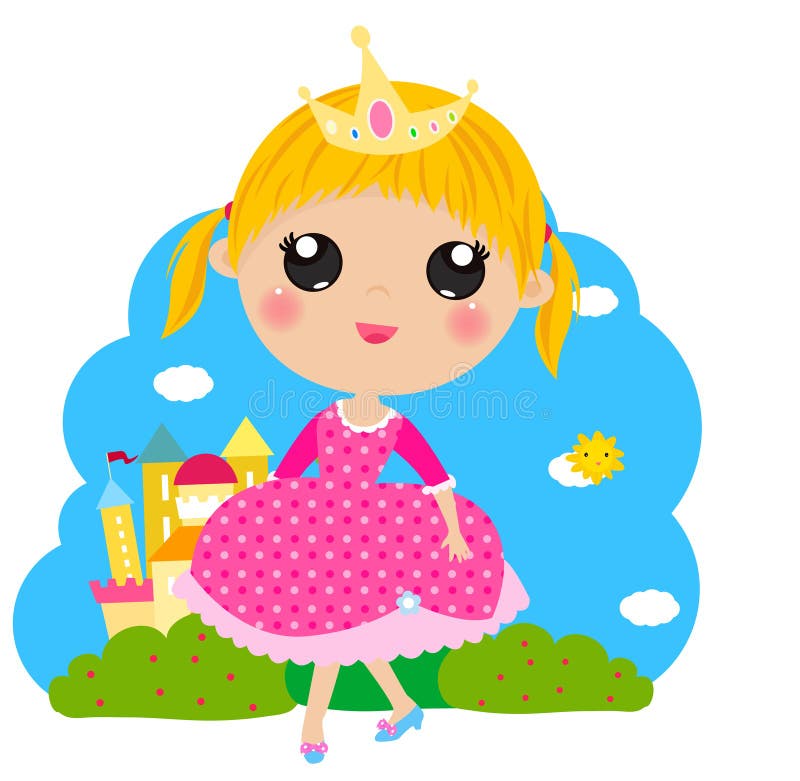 Liten gullig prinsessa och slott royaltyfri illustrationer Liten gullig prinsessa och slott royaltyfri illustrationer