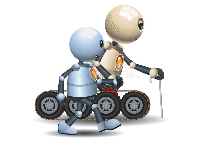Liten robot som går med den den storslagna fadern royaltyfri illustrationer Liten robot som går med den den storslagna fadern royaltyfri illustrationer