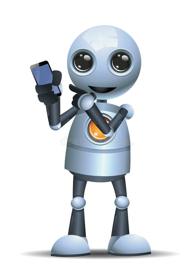 Liten robot som visar hans mobiltelefon vektor illustrationer Liten robot som visar hans mobiltelefon vektor illustrationer