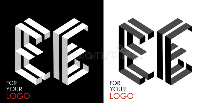 Litera e izometryczna z dwóch perspektyw. z linii pasków. szablon do tworzenia symboli logo. czarny i ilustracji