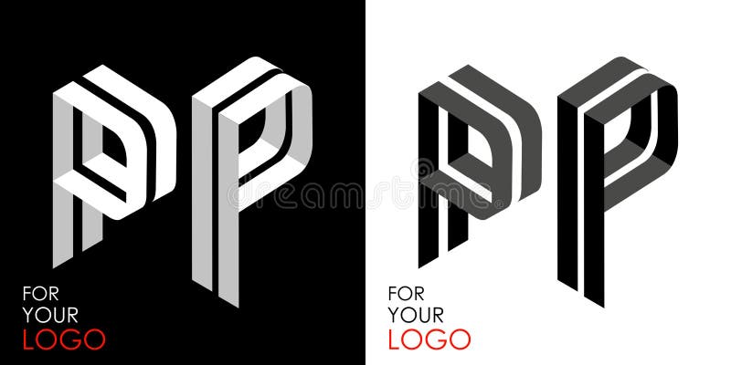 Litera p izometryczna z dwóch perspektyw. z linii pasków. szablon do tworzenia symboli logo. czarny i ilustracja wektor