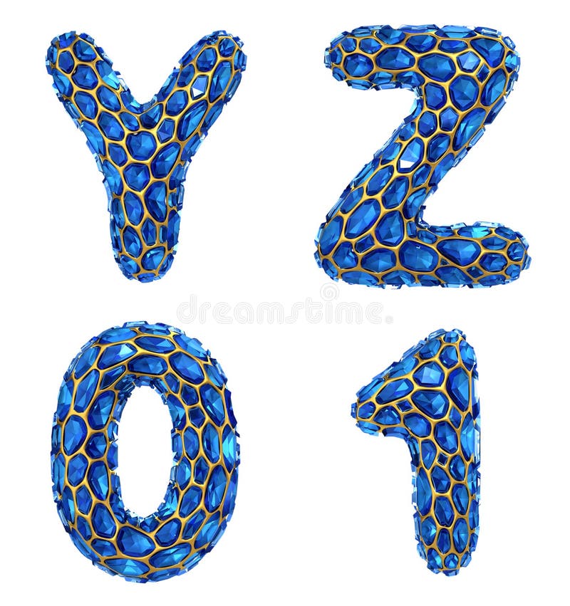 Litera y z 0 1 wykonana z realistycznego 3d renderowanego niebieskiego diamentu. zbiór alfabetu diamentowego royalty ilustracja