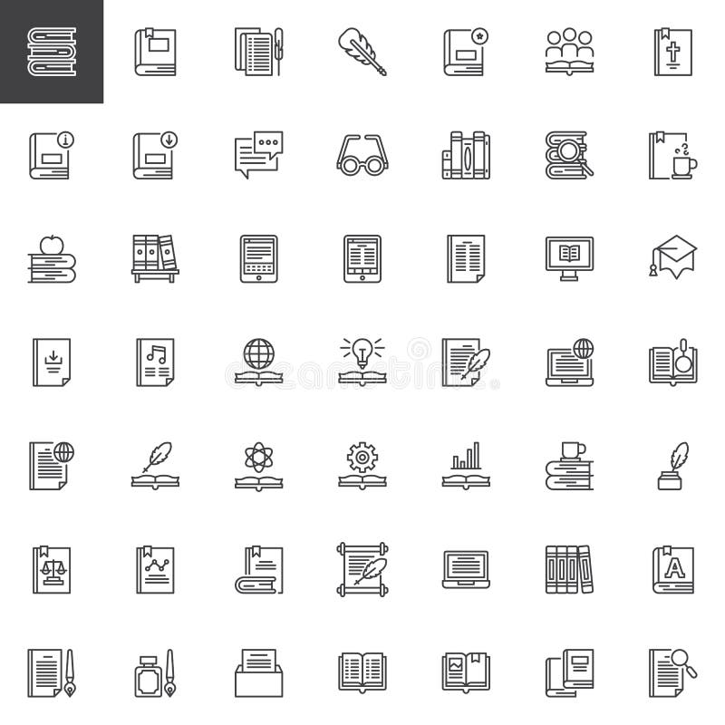 Literature books outline icons set royalty free illustration Literature books outline icons set royalty free illustration