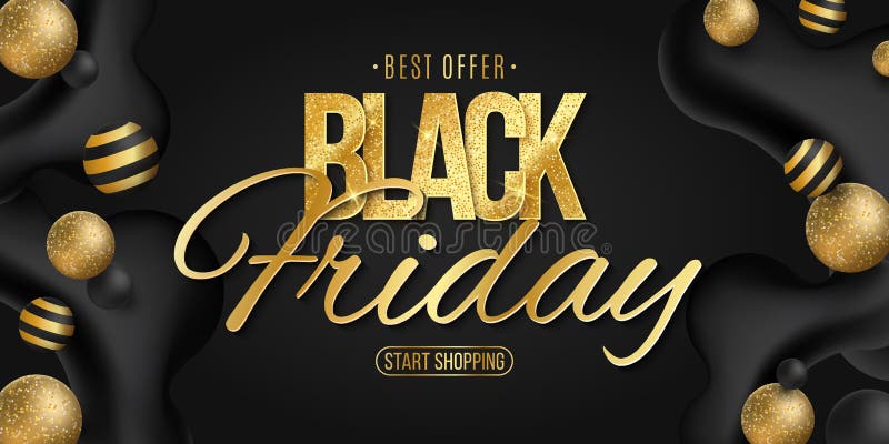 Litere elegante strălucitoare de aur pentru vânzare vineri neagră. eveniment comercial cu discont. forme dinamice lichide cu royalty free illustration
