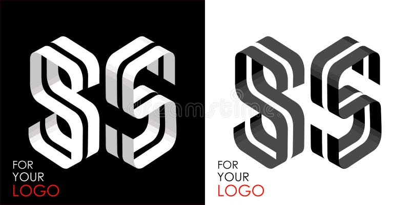 Litery izometryczne s z dwóch perspektyw. z linii pasków. szablon do tworzenia symboli logo. czarny i ilustracja wektor