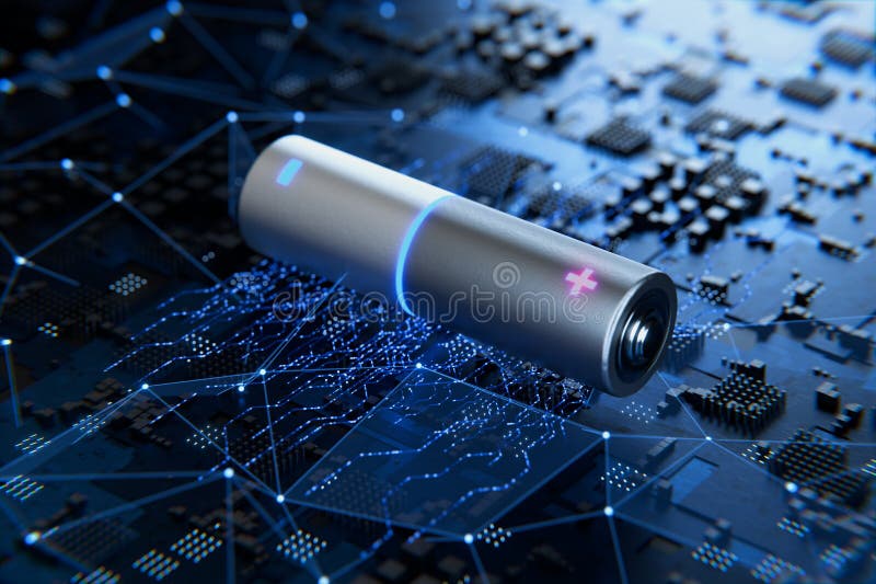 Lithium ion battery. Battery close-up. Battery fast charging concept. AA batteries. 3D rendering vector illustration