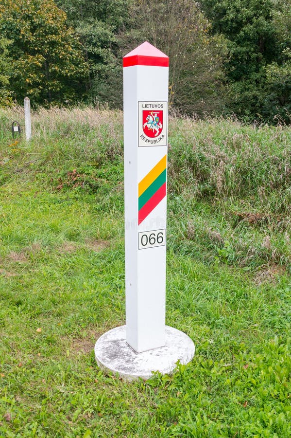Lithuanian Territorial sign. Border post on the border between Poland and Lithuania stock photos