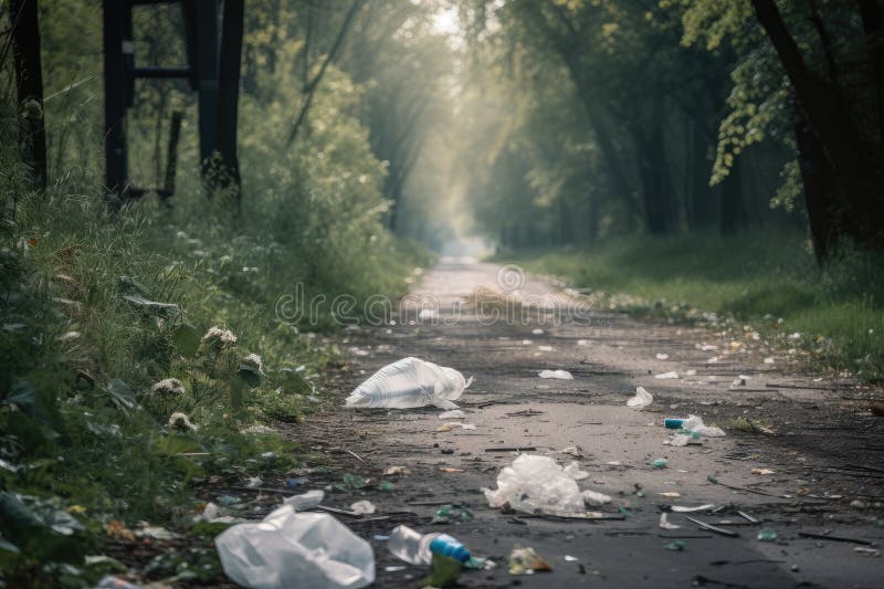 Litter Storm, with Litter Blowing in the Wind and Covering the Ground Stock Illustration