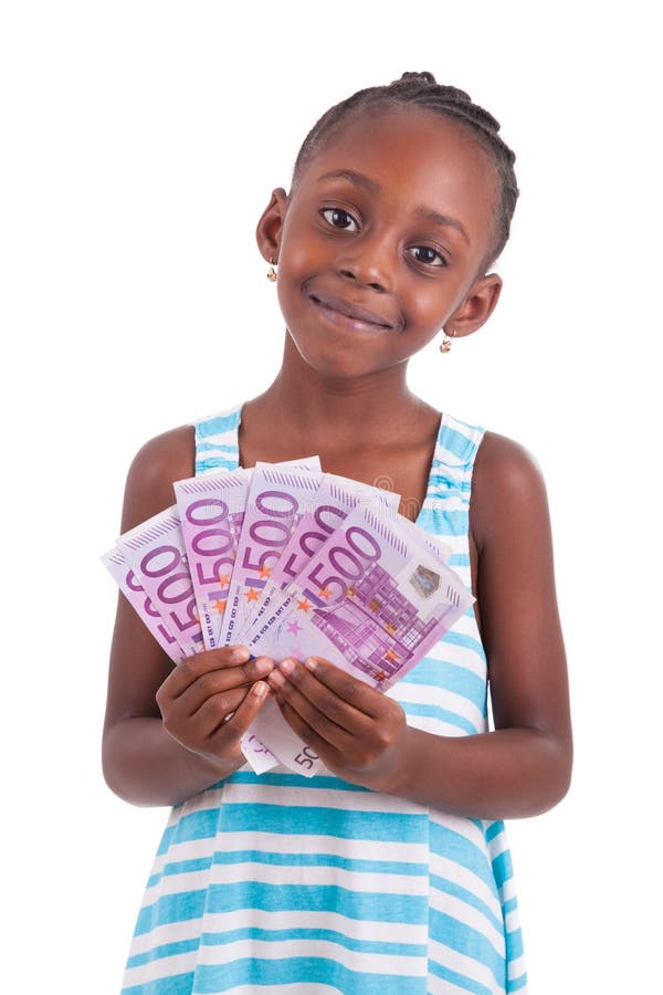 Little african girl holding 500 hundred euro bills - Black people