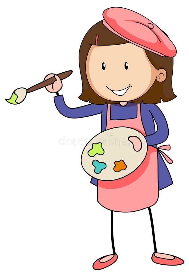 Little Artist Holding Colour Palette Cartoon Character Isolated Stock