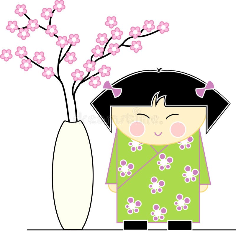 Little asian girl stock illustration