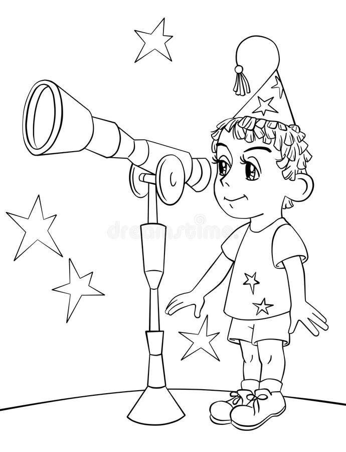 Little Astronomer Boy Coloring Page Stock Illustration Illustration Of Book Cheerful 20686987