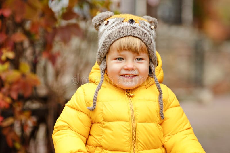 Little Baby Boy Yellow Jacket Smiles Autumn Stock Photos - Free ...