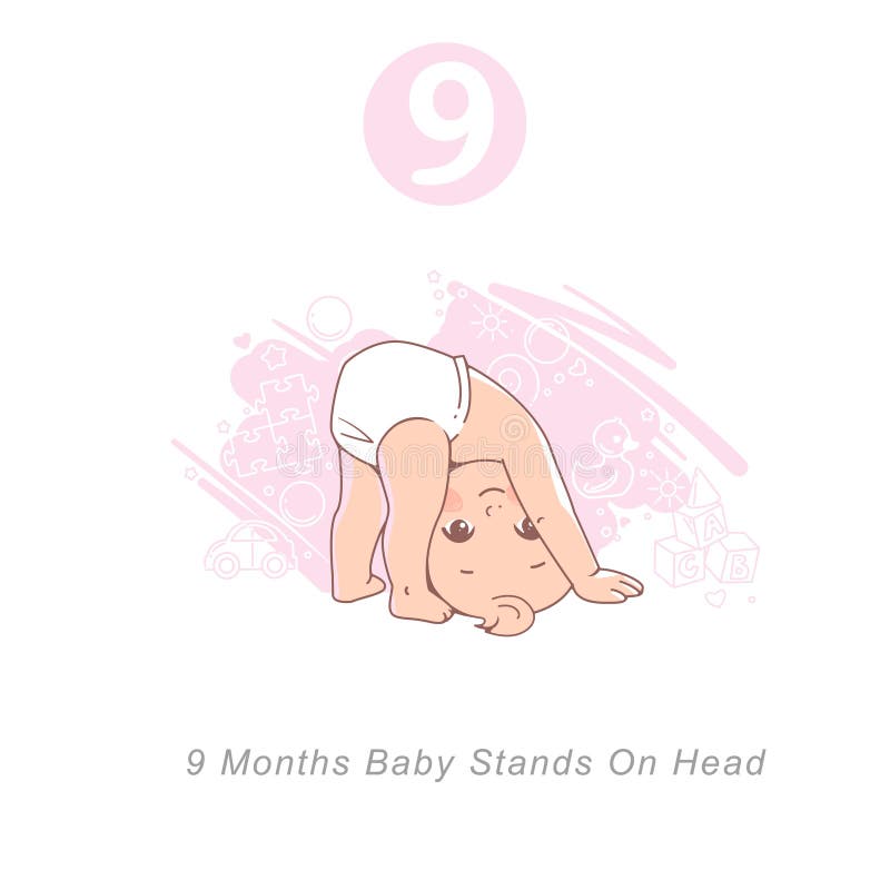 Little Baby of 9 Month Stands on Head. Playful Child Upside Down Stock ...