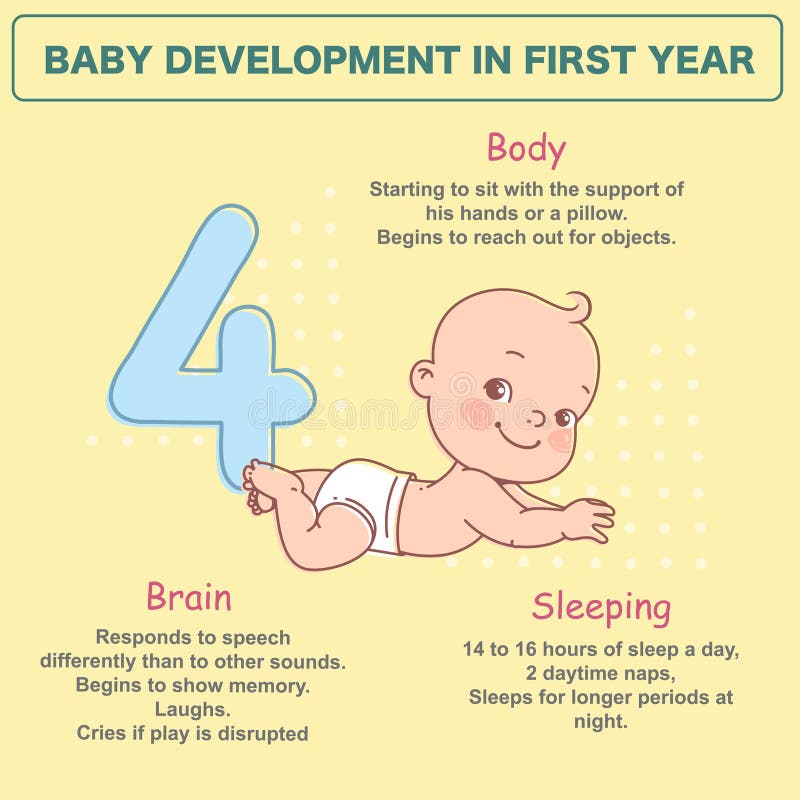 Little Newborn Baby of 4 Months. Development Infographics Stock Vector ...