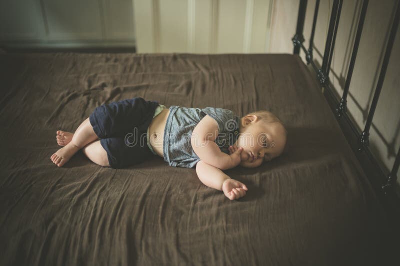 Little Baby Sleeping on the Bed Stock Photo Image of dream, comfortable 185140514