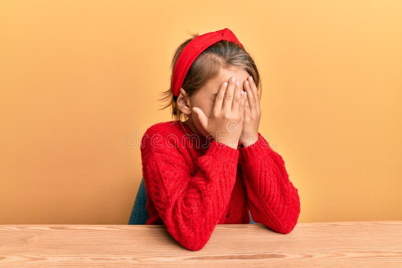 Scared Little Girl Hiding Face Stock Photo - Image of cute, crying