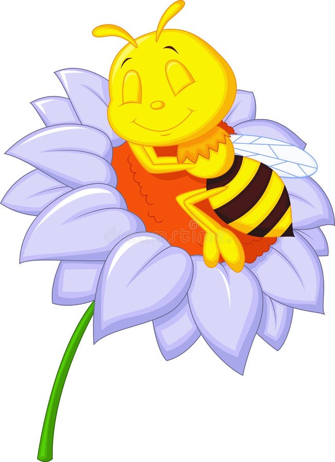 Little bee cartoon sleeping on the big flower
