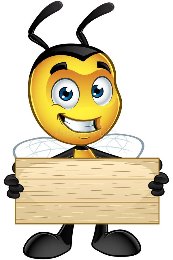 Little Bee Character - Holding Wooden Sign Stock Vector - Illustration of  sting, bumble: 73343261