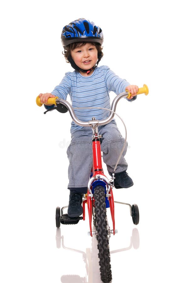 Little boy riding bicycle on white. Little boy riding bicycle on white