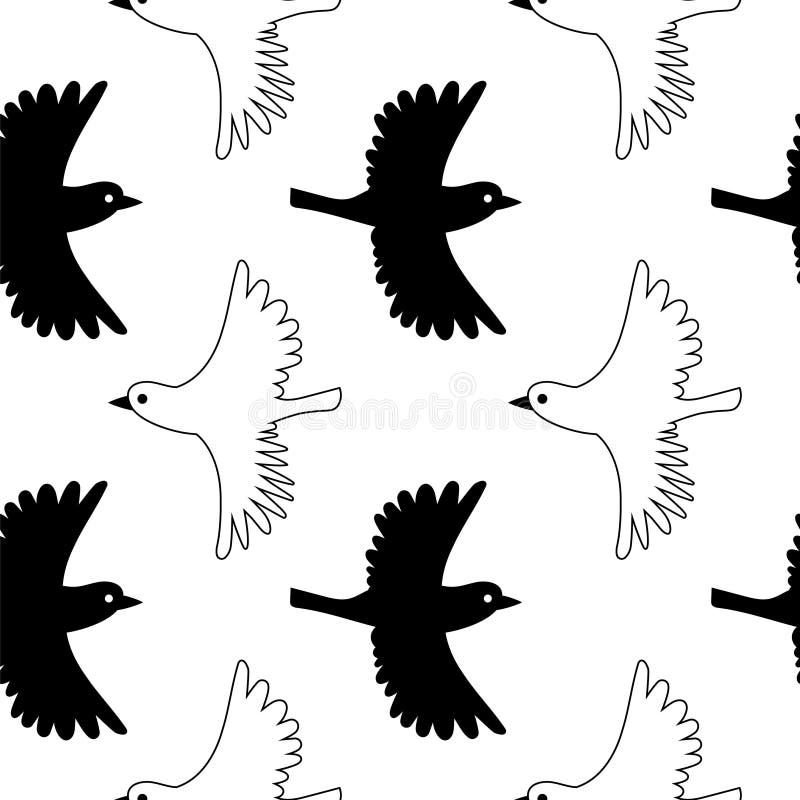 Little birds seamless pattern. Black and white vector background. royalty free illustration Little birds seamless pattern. Black and white vector background. royalty free illustration