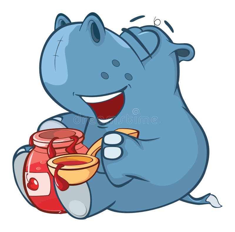 Cute Little Hippo, Lattes and Donuts, Pink and Blue Illustration