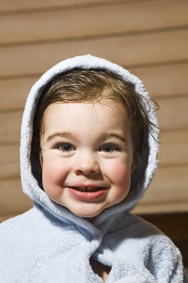 Little Boy Dressed Blue Bathrobe Stock Photos Free & RoyaltyFree