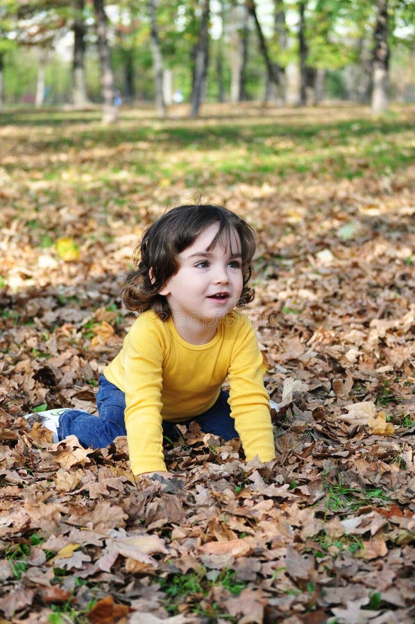 Little boy in autumn park