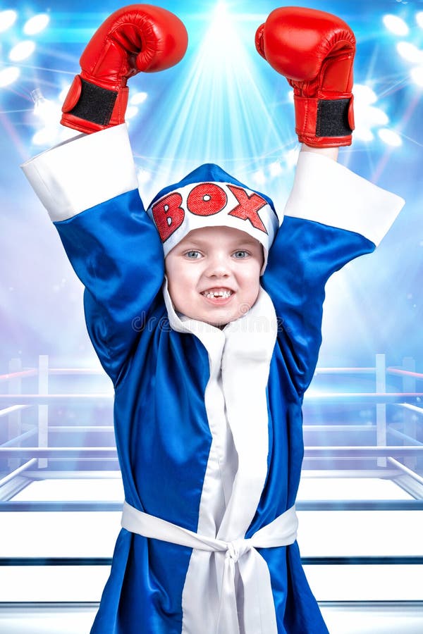 Little Boy Boxer With Red Gloves And 