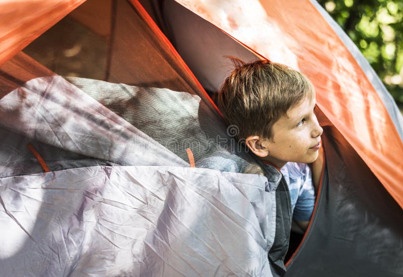 Little Boy Camping in the Forest Stock Photo Image of caucasian